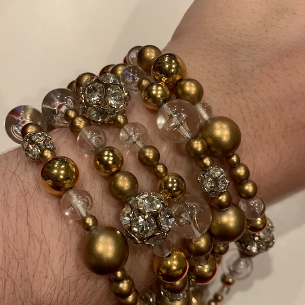 Gold and Clear Rhinestoned Bracelet